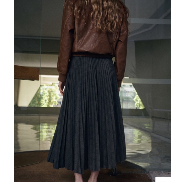 MANGO MNG Accordion Pleated Checked Midi Retro Skirt 4 - Picture 2 of 16